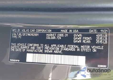 2022 Volvo S60 B5 Momentum z USA, uszkodzony, nr VIN 7JRL12FZ1NG162991